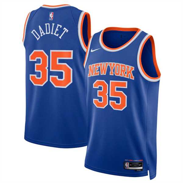 Mens New Yok Knicks #35 Pacome Dadiet Blue 2024 Draft Icon Edition Swingman Stitched Basketball Jersey Dzhi